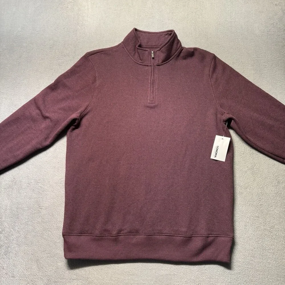 Sonoma Mens Large Fleece Quarter Zip Pullover Burgundy Sweater Soft Outdoor NWT